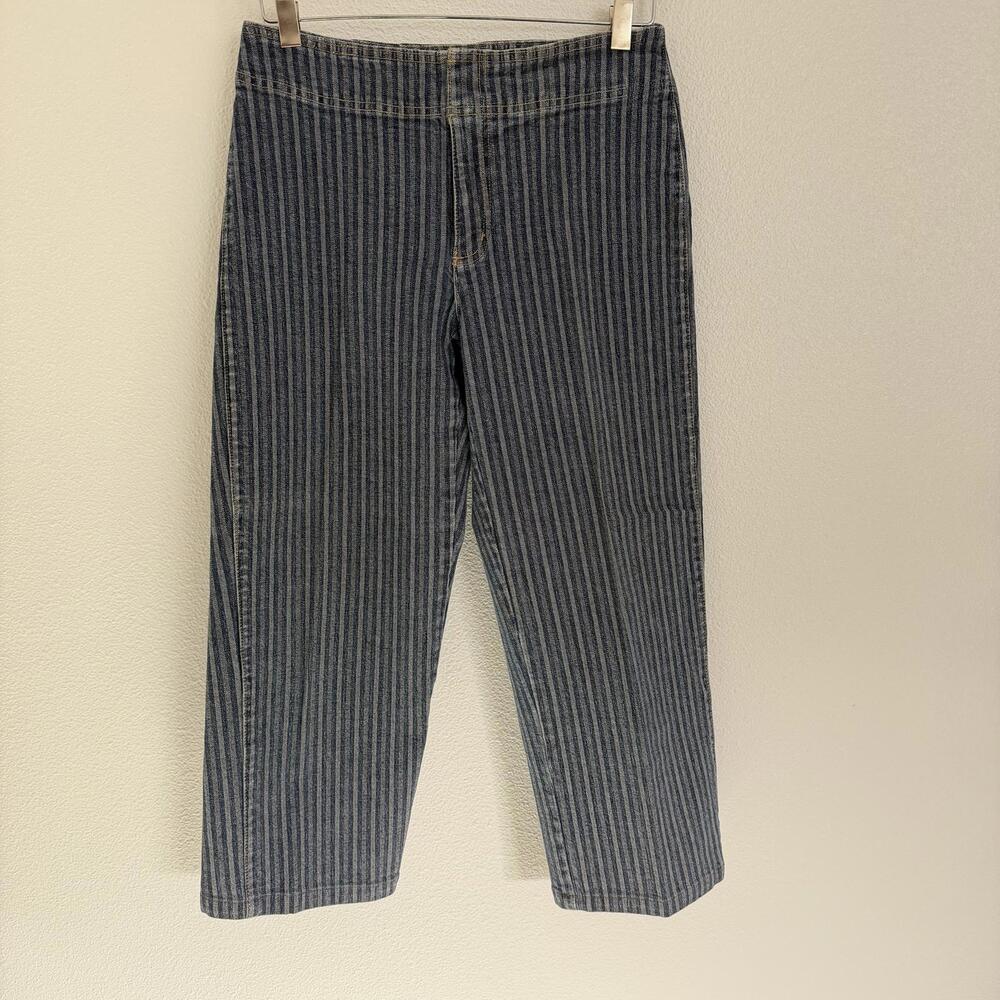 Vintage 90's LizWear Pinstriped Railroad Stripe Cropped Trouser Jeans Size 6 Y2K